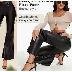 Ginasy Faux Leather Bell Bottom Pants for Women Flare Trousers High Waist Bootcu
